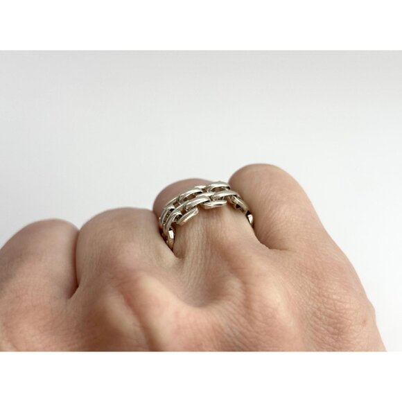 Chainlink Silver Toned Classic Cute Unisex Vintage Ring - sz 7 - Picture 2 of 8